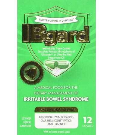 IBgard for Irritable Bowel Syndrome (IBS) Relief Bloating Gas 12 Capsules Small Box 90mg Ultra Purified Peppermint Oil Good for First Timers