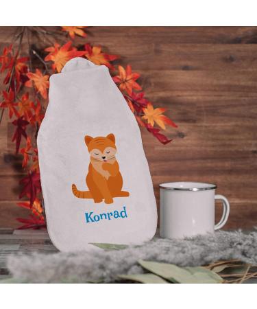 Personalized Hot Water Bottle with Cozy Cover - Custom Text Ideal Gift for Kids & Adults (800 ml | Cat Design) - Buy Online on GoSupps.com