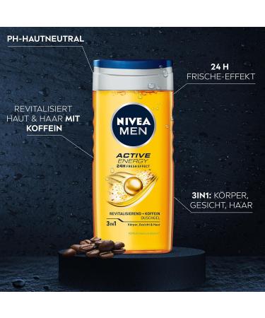 Buy Nivea Men Active Energy Shower Gel (250 ml) - pH-Friendly Caffeine Infused 24h Freshness for Body Face & Hair - Men's Shower Gel (1 Pack) - Buy Online on GoSupps.com