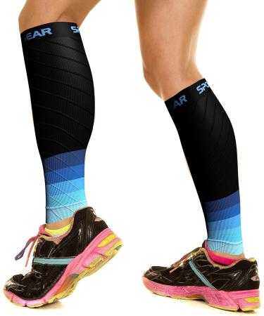 Calf Compression Sleeve for Men and Women - Support for Shin Splints, Achilles Tendon, Leg Cramps - 1 Pair BLK-BLU L/XL - Buy Online on GoSupps.com