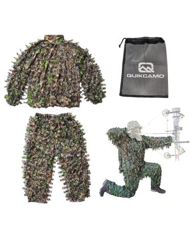 QuikCamo Mossy Oak 3D Leafy Suit for Men, Turkey Hunting Camo Ghillie Suit, Airsoft Gilly Suit, Paintball Gilley Suite, Birdwatching Leaf Suit, Wildlife Photography Large/XL NWTF Mossy Oak Obsession