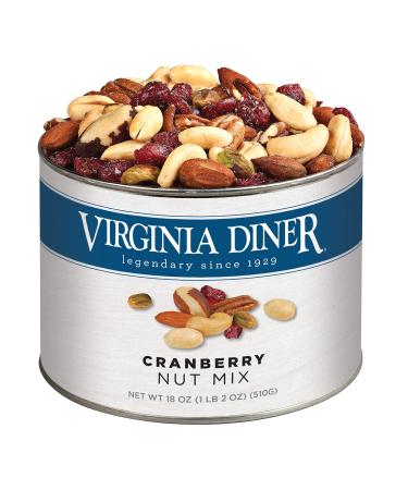 Virginia Diner - Gourmet Natural Cranberry Nut Mix (Virginia Peanuts Almonds Cashews Pecans Pistachios Brazil Nuts & Dried Cranberries) 18 Ounce Tin