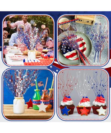 Patriotic Glitter Berry Stems - 17 Inch Fall Berry Picks for 4th of July Decor - 16 Pcs Red, Blue, White - Buy Online on GoSupps.com