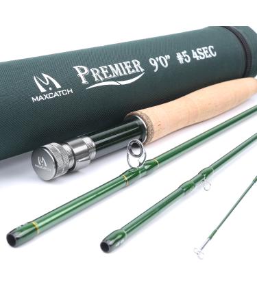 Maxcatch 3-12wt Medium-Fast Action Premier Fly Fishing Rod-IM8 Carbon Blank for High Performance,with AA Cork Grip Hard Chromed Guides and Cordura Tube Premier Series 9' 5wt 4sec, M.Fast