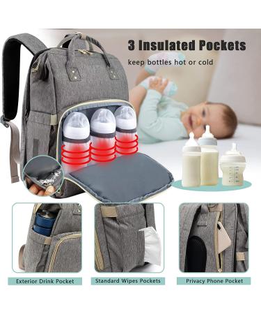Baby Diaper Bag Backpack with Changing Station - Large Grey Diaper Bag for Baby Girl Boy Dad Mom | Baby Shower Gifts & Registry | Newborn Essentials - Buy Online on GoSupps.com