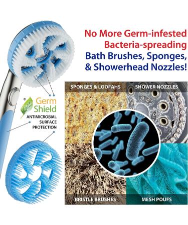 AquaCare 5-in-1 Aquassage High Pressure 76-mode Shower Head Combo with Hand Shower, Body Brush & Hair Brush - Satin Nickel Finish, Extra-long Stainless Steel Hose, Two Brackets Included - Buy Online on GoSupps.com
