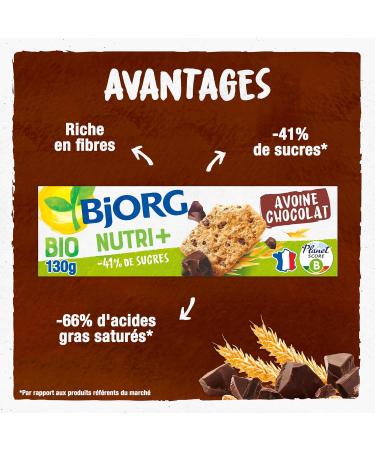 BJORG - Nutri+ - Oatmeal Chocolate Chip Cookies - Organic Cookie - High in Fiber - Palm Oil Free - 130 g - pack of 3 (total of 390 g) (Packaging may vary) - Buy Online on GoSupps.com