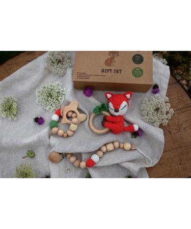 New Baby Gift Set. New Baby Boy Gift. New Baby Girl Gift. Newborn Gift Box. New Baby Gift Box. Baby Shower Gift Set. Crochet Rattle. Vintage Baby Gift Set. (Fox)