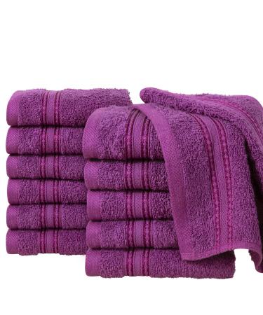 ERINA Cotton Washcloths Set of 12, Heavy GSM 100% PureCombed Cotton Washcloths 12 x 12 Inch, Highly Absorbent Face Towels, and Quick Drying Fingertip Towels for Daily Use (Plum)