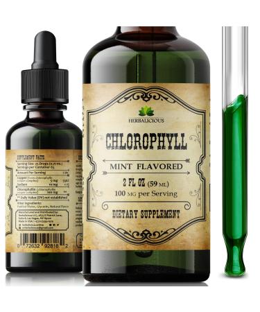 Chlorophyll Liquid Drops Organic Natural Detox & Cleanse Support Boost Energy, Immunity & Metabolism Vegan, Non-GMO, Mint Flavor, 2 fl oz Sodium Copper Chlorophyllin Extract Made in USA
