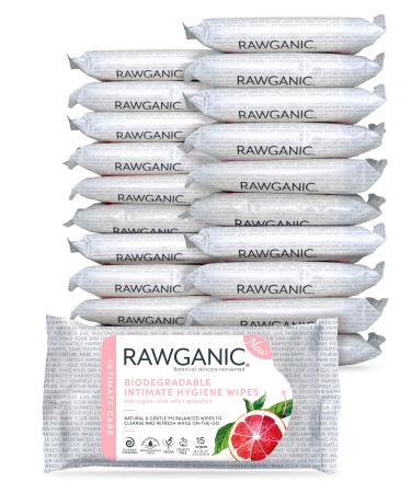 Rawganic Bio intimate hygiene towels |Cosmos certified |Hypoallergenes alcohol -free flush and biodegradable |100% cellulose (15 towels p Pack) (20 packs) grapefruit 15 pieces (20 pack)