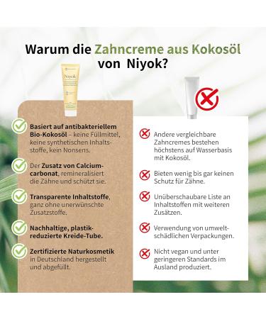 Niyok Organic Coconut Oil Toothpaste with Lemon Grass & Ginger (75ml) | Natural Fluoride-Free Vegan Toothpaste for Whiter Teeth & Gum Protection - Buy Online on GoSupps.com