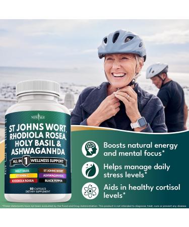 NEW AGE St Johns Wort Rhodiola Rosea Holy Basil Ashwagandha - Support for Women and Men with Vitamin C & Black Pepper Extract - 120 Count 60 Count (Pack of 2) - Buy Online on GoSupps.com