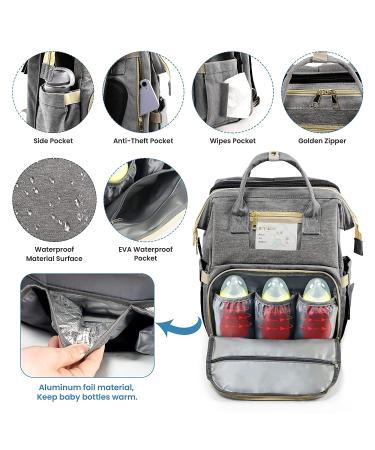 OTTOLIVES 3-in-1 Diaper Bag Backpack with Changing Station | Large Capacity Baby Bag for Boys and Girls - Grey - Buy Online on GoSupps.com