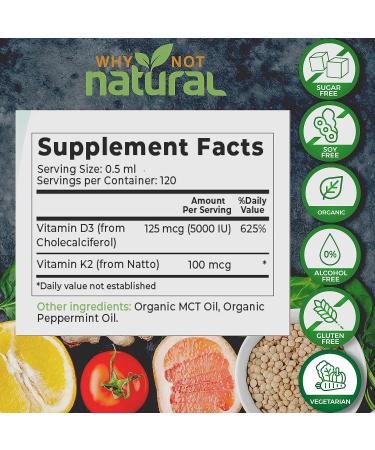 Natural Organic Vitamin D3 K2 Liquid Drops | 5000 IU for Strong Bones & Heart | Immune Support with Coconut MCT Oil - Buy Online on GoSupps.com