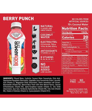 BODYARMOR LYTE Berry Punch Sports Drink - Low-Calorie Electrolytes & Vitamins (12-Pack, 16 Fl Oz) - Buy Online on GoSupps.com