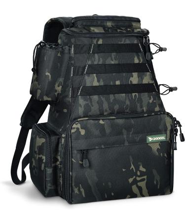 Rodeel Fishing Tackle Backpack with 2 Rod Holders and 4 Tackle Boxes - Large Storage for Trout Fishing and Outdoor Sports - A.Black Camouflage Bag - Buy Online on GoSupps.com