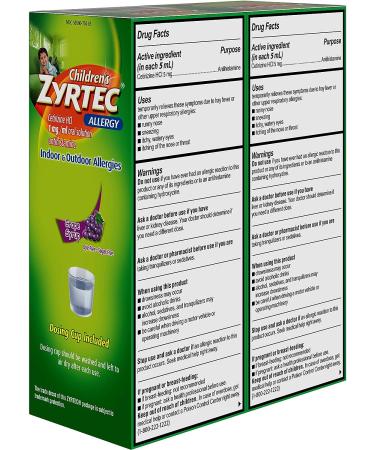 Zyrtec 24 Hr Children's Allergy Syrup - Sugar-Free Grape - Twin Pack 4 fl. oz - Buy Online on GoSupps.com
