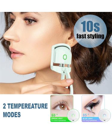 Heated Eyelash Curlers - Long-Lasting Natural Curling | USB Rechargeable & 2 Heating Modes | Fast & Gentle Curling with Silicone Pad (Green - Buy Online on GoSupps.com