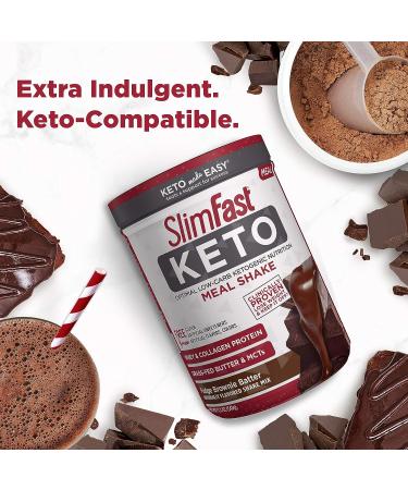 SlimFast Keto Meal Replacement Powder - Fudge Brownie Batter, Low Carb with Whey & Collagen Protein, 10 Servings (Pack of 1) - Buy Online on GoSupps.com