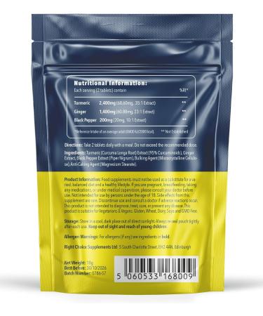 Turmeric Ginger & Black Pepper 4000 mg Tablets (per Serving) High Strength Curcumin Supplements Vegan and Gluten Free UK Made 120 Count - Buy Online on GoSupps.com