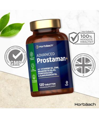 ProstaMan+ Complex 120 Vegan Tablets Complex with Vitamin B2 Zinc Pumpkin Extract and Turmeric High Strength from Horbaach - Buy Online on GoSupps.com