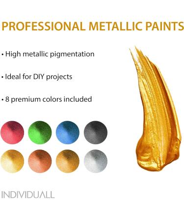8 Pack Metallic Acrylic Paint Set (20 mL) - Multicolored Paints for Indoor and Outdoor Use on Canvas, Paper, Rock, Wood, Metal & Walls - Perfect Gift for Artists - Buy Online on GoSupps.com