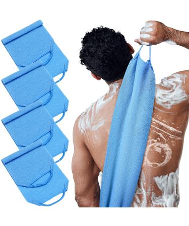 4 Pieces Men s Exfoliating Back Scrubber for Shower Exfoliating Washcloth with Handles for Men Two Sides Back Washer for Shower Deep Clean Back Exfoliator Men Body Scrub Strap  Dark Blue