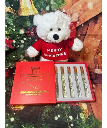 Merry Christmas Aromas de la Isla Gift Set for Women (Alicia+Mariposa+Camerata+Gato Negro+Blue Moon) + Teddy Bear Merry Christmas (peluche Feliz Navidad) - Buy Online on GoSupps.com