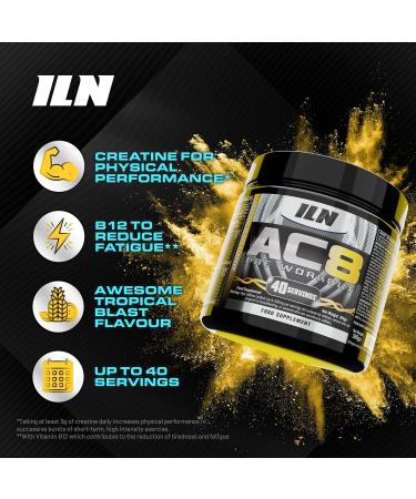 AC8 Pre Workout Powder - Preworkout Supplement for Men and Women with Creatine and Caffeine - 360g (Tropical Blast) - Buy Online on GoSupps.com