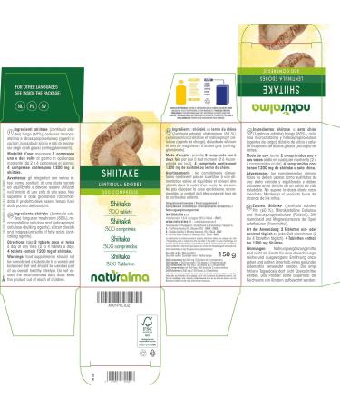 Shiitake or Oak Lentinula edodes Naturalma Mushroom 150 g 300 Tablets Dietary Supplement Natural and Vegan - Buy Online on GoSupps.com