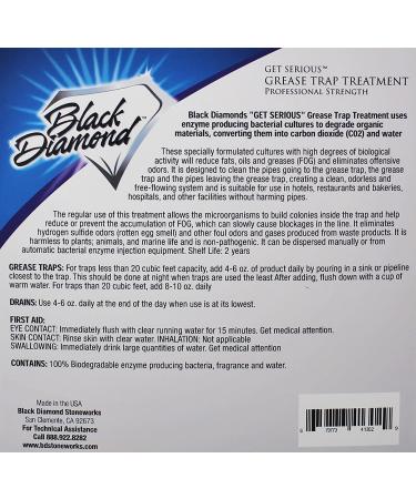 Black Diamond Stoneworks GET SERIOUS Grease Trap Treatment Commercial Enzyme Drain Opener  Cleaner  Odor Control  Trap Cleaning and Maintenance. 1-Gallon - Buy Online on GoSupps.com
