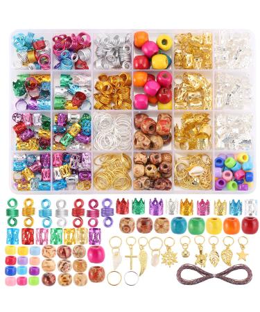 388pcs Loc Braid Jewelry for Hair Rings Dreadlocks Accessories Aluminum Braiding Cuffs Clips Decorations Pendants with Metallic Cord 388 Piece Set