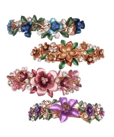 4PCS Luxurious Flower Metal French Barrettes Hair Clasps Accessories Women Girls
