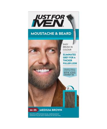 Just for men Moustache & Beard Medium Brown Dye Eliminates Grey for a Thicker & Fuller Look M35 M35 - Medium Brown