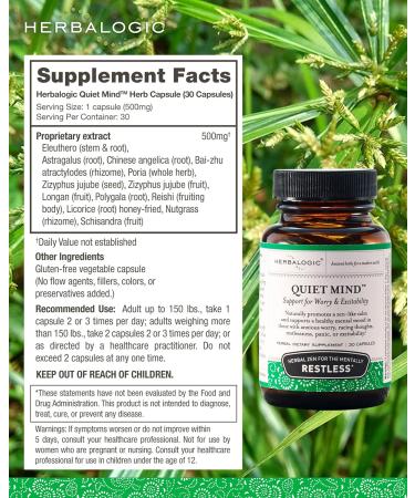 Herbalogic - Quiet Mind Herb Capsules - Non-Sedating Promotes a Feeling of Zen-Like Calm - Eases Anxious Worry and Panicky Mood - Based on The Traditional Chinese Formula GUI Pi Tang - 30 Cap Count 30 Count (Pack of 1) - Buy Online on GoSupps.com