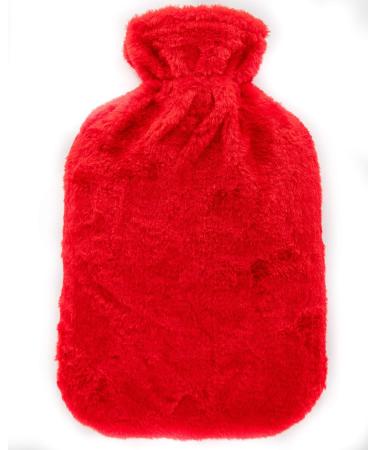 Axion Fluffy Hot Water Bottle with Plush Cover - Red with Pompoms | Cozy Comfort for All | International Shipping - Buy Online on GoSupps.com