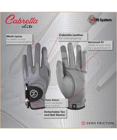 Zero Friction Men's Cabretta Elite Golf Glove 2 Pack - Free Tee Pack - Universal Fit Left Grey - International Shipping Available - Buy Online on GoSupps.com