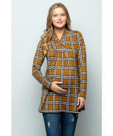 My Bump Maternity Sweater - High Neck Shawl Collar Tunic Top | S Mustard/Blk Lbak USA-Made - Buy Online on GoSupps.com