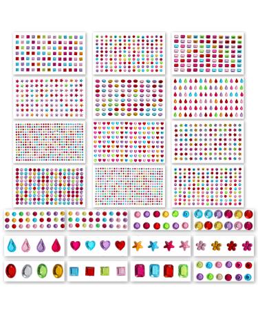 12 Sheet Gems Rhinestone -SELF ADHESIVE- Gems for Crafting Rhinestone Nail Face Body Festival Makeup Assorted Shapes Crystal Gemstones Sticky Gems for DIY Crafts Scrapbooking Jewel Rhinestones