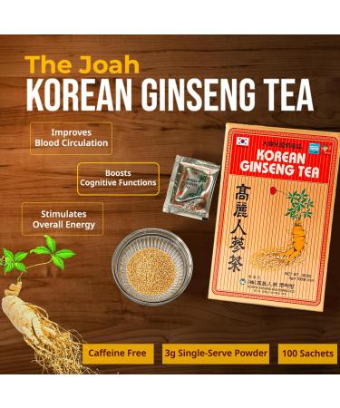 The Joah Korean Ginseng Tea - Caffeine Free 3g Single-Serve Powder 100 Sachets Improves Blood Circulation Intellectual Performances and Memory stimulates Energy - Buy Online on GoSupps.com