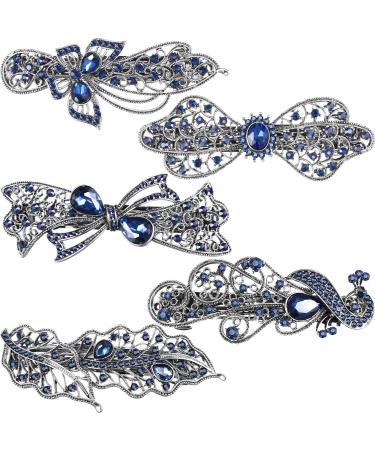 5 Pieces Crystal Rhinestones Hair Barrettes Flower Butterfly Pearl French Clip Vintage Spring Hair Clips Wedding Bridal Thin Navy Hair Jewelry for Women Girls (Multi)