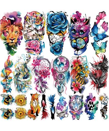 77 Sheets Temporary Tattoo, 17 Sheets Half Arm Flower Dream Catcher Cat Goldfish Fake Tattoos for Adults Shoulder Neck, 60 Sheets Tiny Waterproof Temporary Tattoos Realistic for Women Girls and Kids