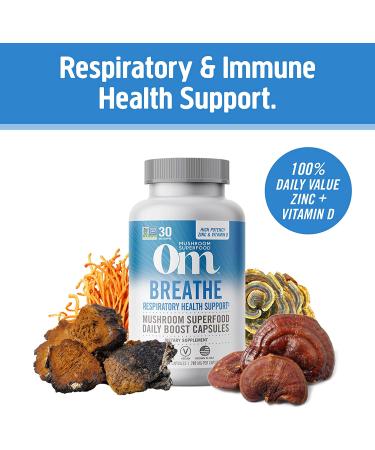 Om Mushrooms Breathe - Respiratory Health Support 90 Veg Capsules | Natural Immune Boost - Buy Online on GoSupps.com