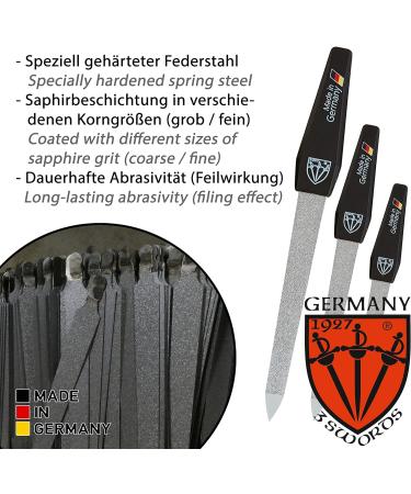 3 Swords Germany - Sapphire Metal Nail File Set (5 pcs.) + 3-Way Nail Buffer - Made in Germany - Buy Online on GoSupps.com