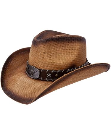 Queue Essentials Men & Women's Woven Straw Cowboy Cowgirl Hat Western Outback w/Wide Brim Long Horn