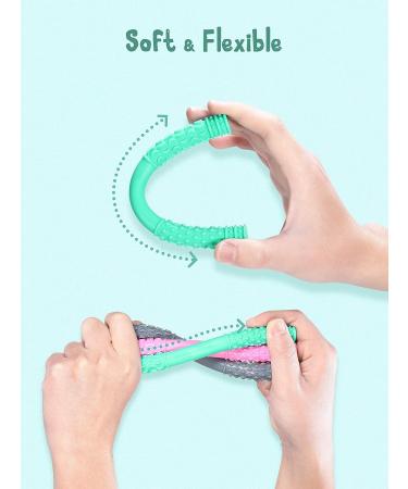 Teething Tube with Safety Shield Baby Hollow Teether Sensory Toys Gum Massager  Food-Grade Silicone for Infant 3-12 Months Boys Girls  1 Pair with 4 Cleaning Brush Included (Emerald+Blue) Emerald+Gray - Buy Online on GoSupps.com