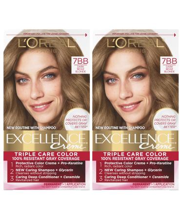 L'Oreal Paris Excellence Creme Permanent Hair Color  7BB Dark Beige Blonde  100 percent Gray Coverage Hair Dye  Pack of 2 2 Count (Pack of 1) 7BB Dark Beige Blonde