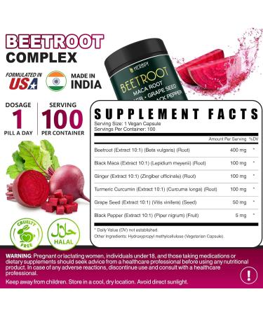 Herbpy 6in1 Beetroot Supplement with Maca Root Grape Seed Ginger Turmeric and Black Pepper for Heart Health & Immune Support - 100 Vegan Capsules - Buy Online on GoSupps.com