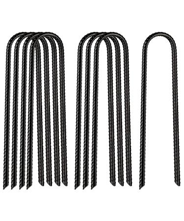 VASGOR 12 x 2 Trampolines Wind Stakes Black Powder Coated Rebar Steel - Heavy Duty U Shape Ground Anchors for Camping Tent - Garden Staples  Trampoline Pins - Sharp End (8)